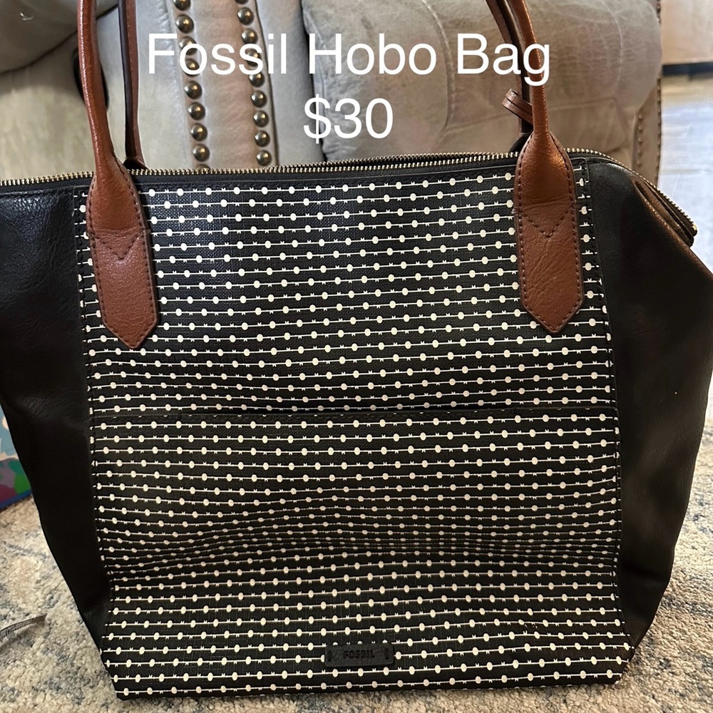 Fossil Black and Brown Patterned Hobo Bag